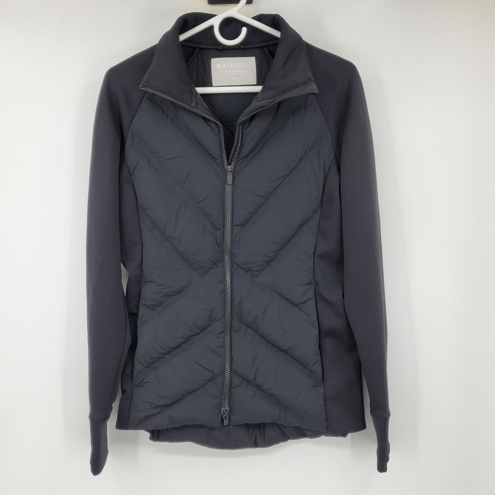 Athleta Inlet Jacket Black Hybrid Goose Down Puffer Stretch Thumbhole Small